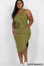 Load image into Gallery viewer, PLUS SIZE DRAWSTRING SLEEVELESS MIDI DRESS