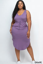 Load image into Gallery viewer, PLUS SIZE DRAWSTRING SLEEVELESS MIDI DRESS